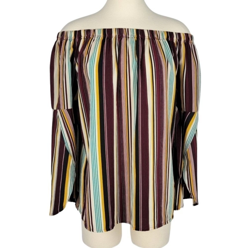 Vintage Caren Sport Off Shoulder Blouse Womens Size 1X Stripe Boho Retro 70s
